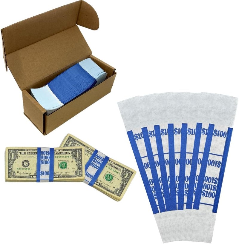N. F. String & Son, Inc. Self-Sealing Currency Straps, Cash Handling Bill Wrappers 1000 PCS/Pack, 7.75 x 1.25 ($100/Blue - 1000 PCS) - Image 1